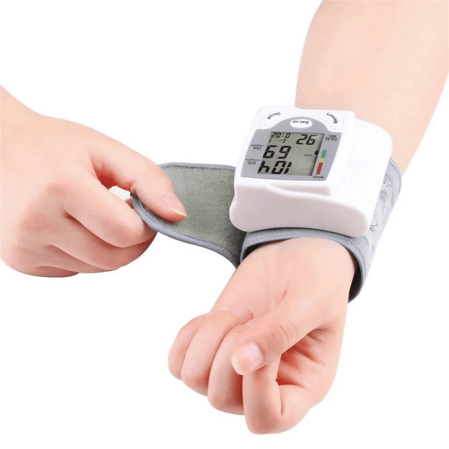 Portable Automatic Digital LCD Display Wrist Blood Pressure Monitor Device Heart Beat Rate Pulse Meter Measure Tonometer White - Trendha