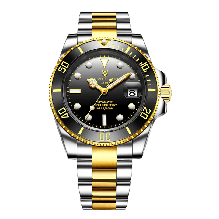 LIGE LG6801 Fashion Men Automatic Watch Date Display 100M Waterproof Stainless Steel Strap Synthetic Sapphire Glass Mechanical Watch - Trendha