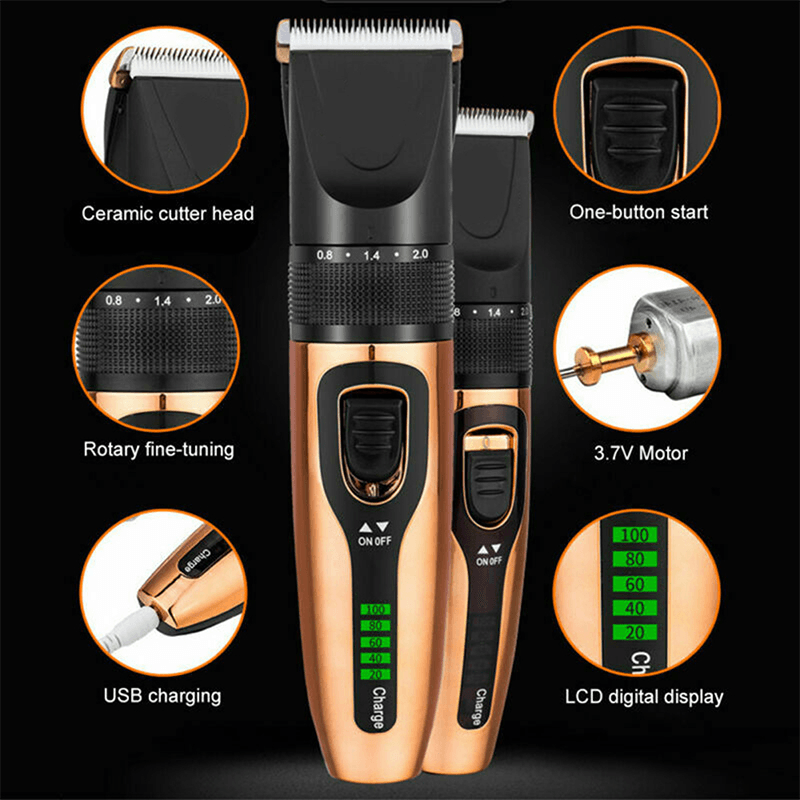 USB Charging Non-Waterproof LCD Hair Clipper with 4 Push Heads 1 Flat Shears 1 Tooth Shears 1 Haircut Cloth - Trendha