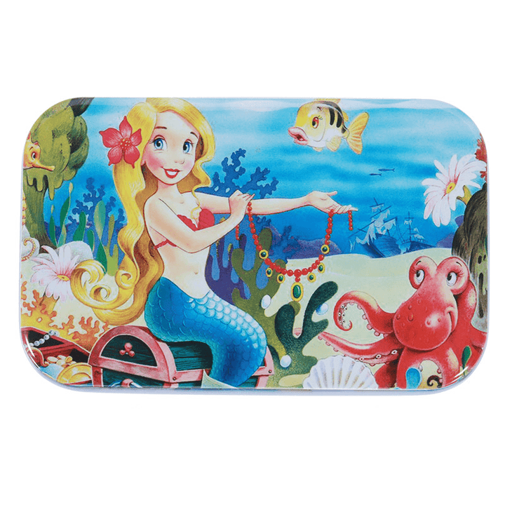 60Pcs DIY Puzzle Mermaid Cartoon 3D Jigsaw with Tin Box Kids Children Educational Gift Collection Toy - Trendha