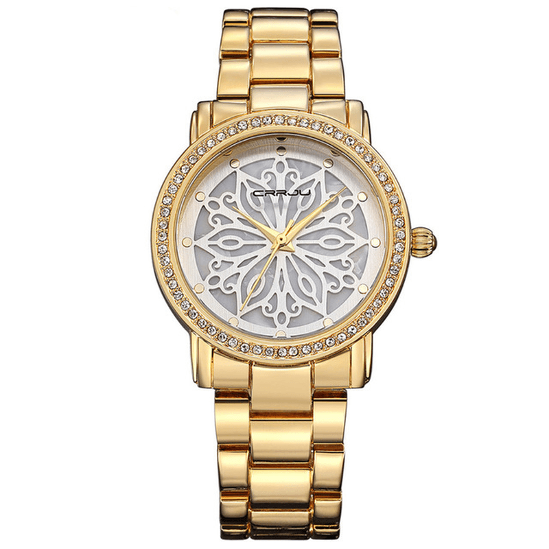 CRRJU 2109 Diamonds Dial Case Women Wrist Watch Stainless Steel Quartz Watches - Trendha