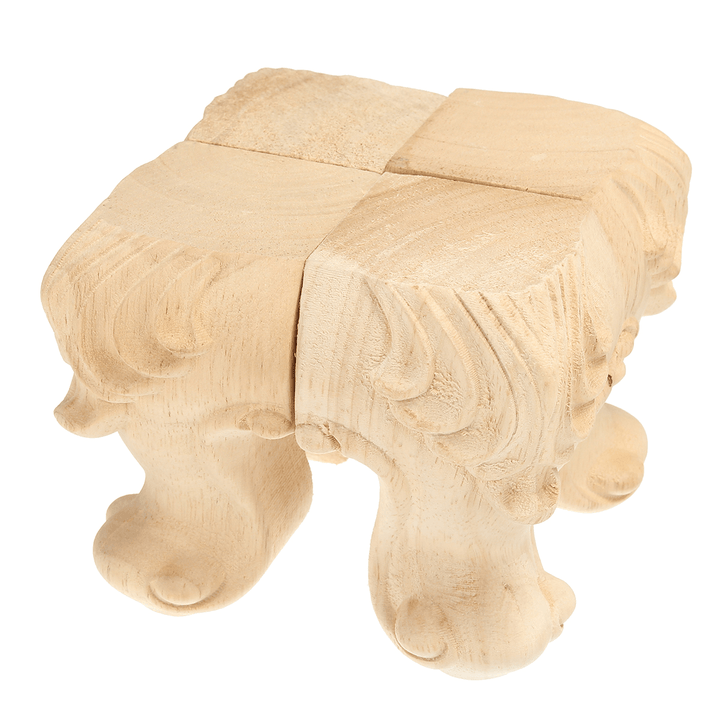 4Pcs Engraved Anti-Damp Solid Wood Sofa Legs Wardrobe Cabinet Furniture Bracket Feet European Style - Trendha