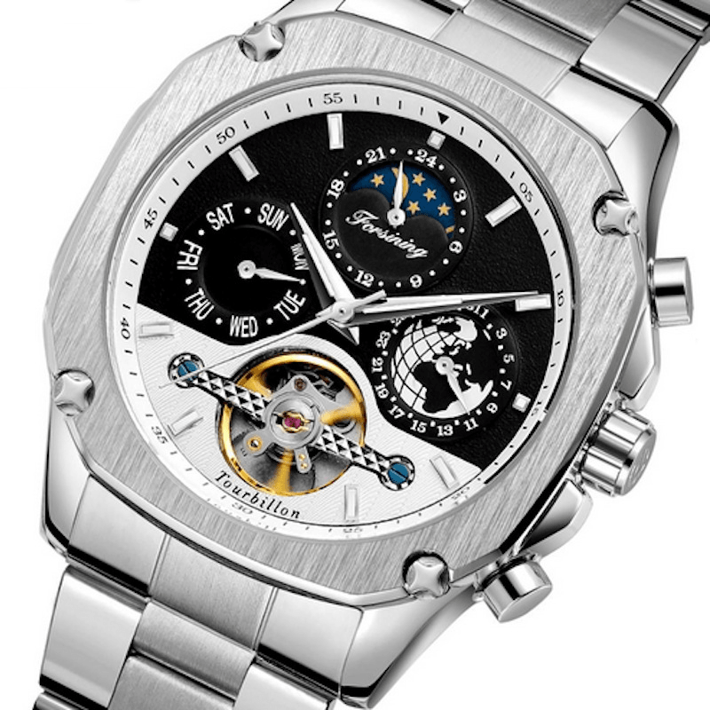 FORSINING FSG6912 Automatic Watch Luminous Week Display Stainless Steel Fashion Men Mechanical Watch - Trendha