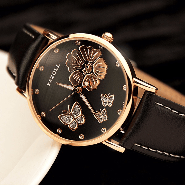 YAZOLE 343 Crystal Elegant Design Ladies Wrist Watch Leather Band Quartz Watch - Trendha
