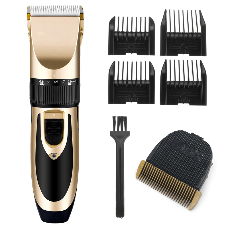 Gold Rechargeable Electric Hair Clipper Trimmer Beard Shaver Men Haircut Ceramic Blade 110-240V - Trendha