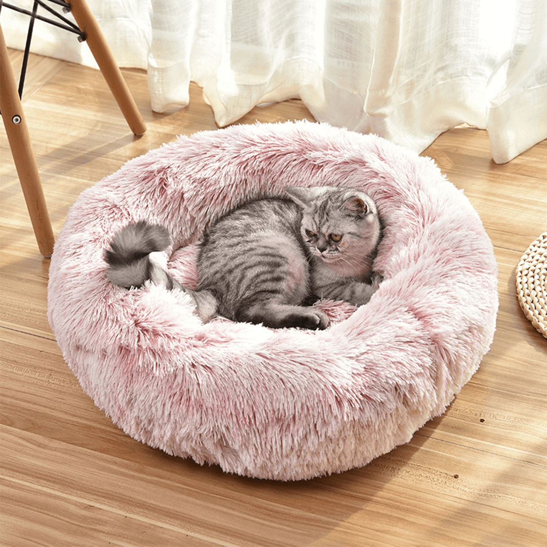Pet Dog Cat Calming Bed round Nest Warm Soft Plush Sleeping Bed Donut Cushion - Trendha