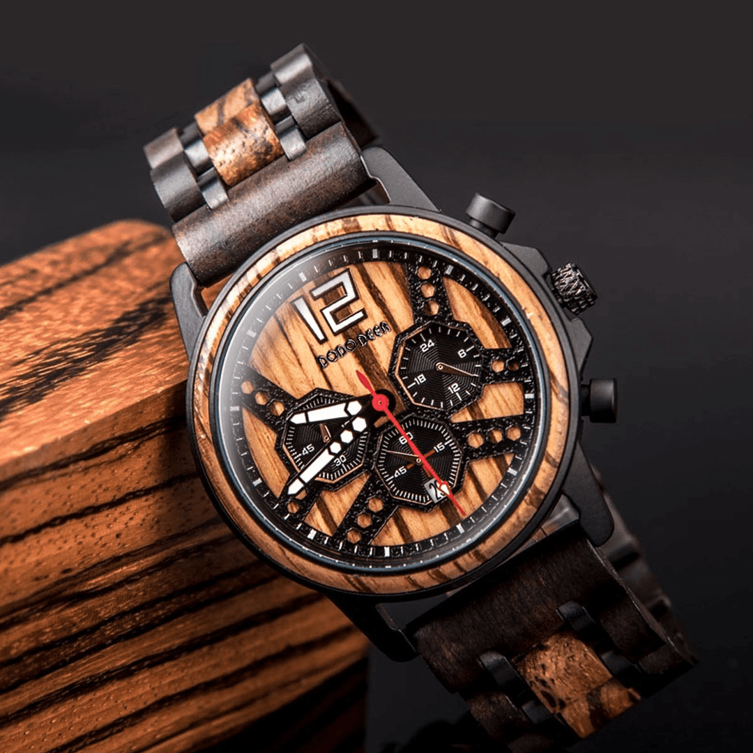 DODO DEER D07 Retro Wooden Luminous Date Display Quartz Watch Wristwatch with Gift Box - Trendha