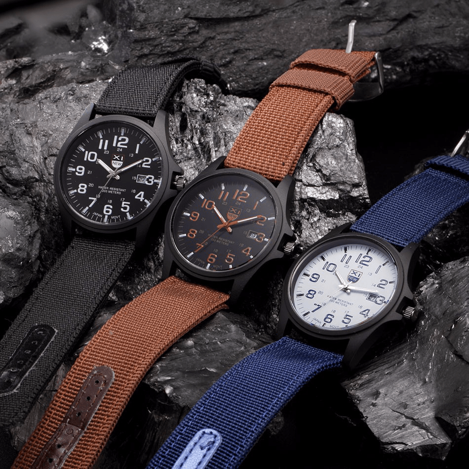 XINEW Nylon Band Casual Style Quartz Watch Date Display Men Wrist Watch - Trendha