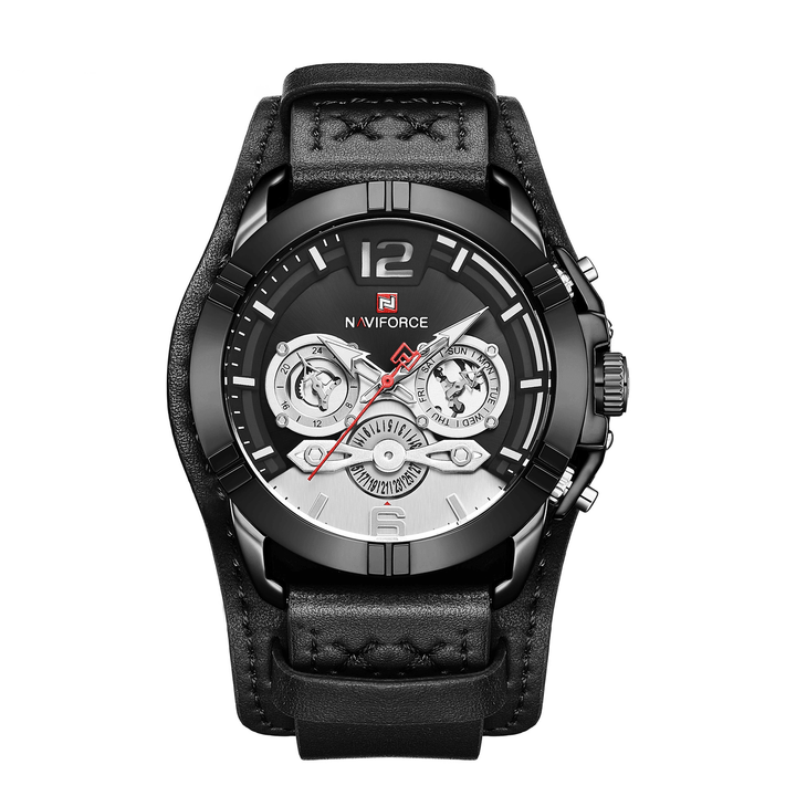 NAVIFORCE 9162 Multifunction Date Display Men Wrist Watch Genuine Leather Strap Quartz Watch - Trendha