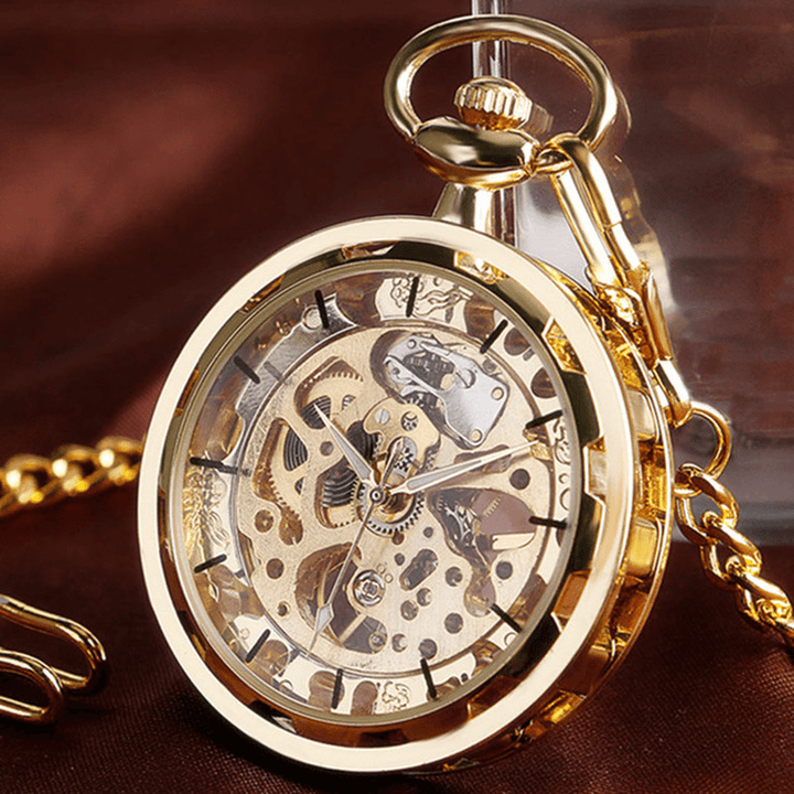 Deffrun Gold Case Gift Hand-Winding Mechanical Watch without Cover Pocket Watch - Trendha