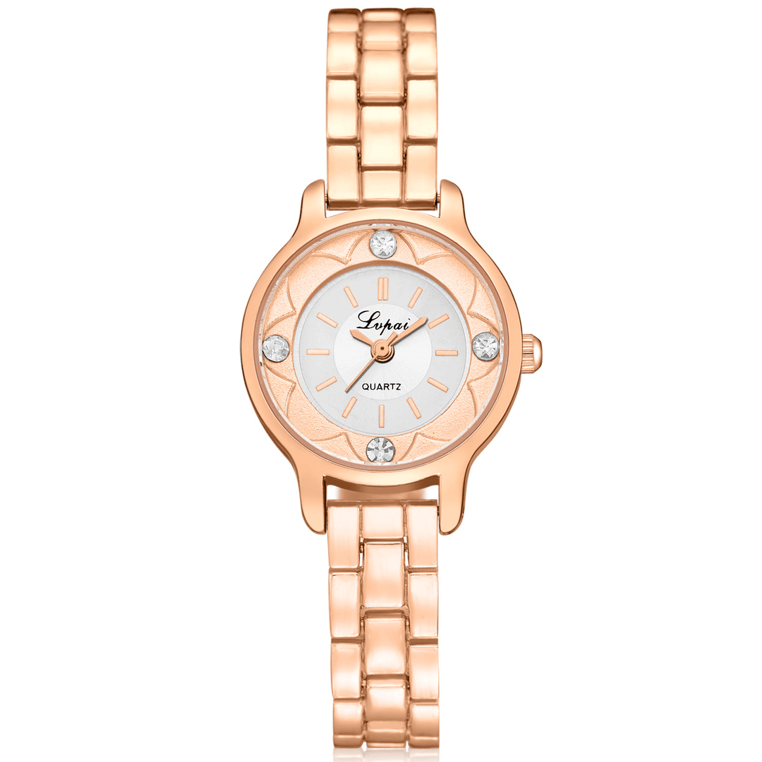 LVPAI FD1245 Flower Print Dial Ladies Bracelet Watch Alloy Diamond Quartz Watch - Trendha