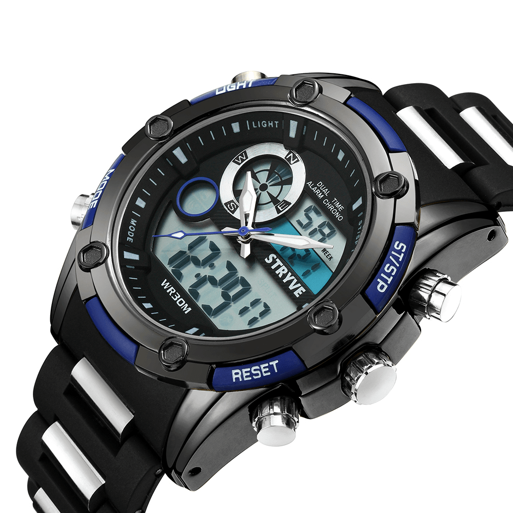 STRYVE S8006 Dual Display Digital Watch Chronograph Alarm Stopwatch Luminous Display Sport Watch - Trendha