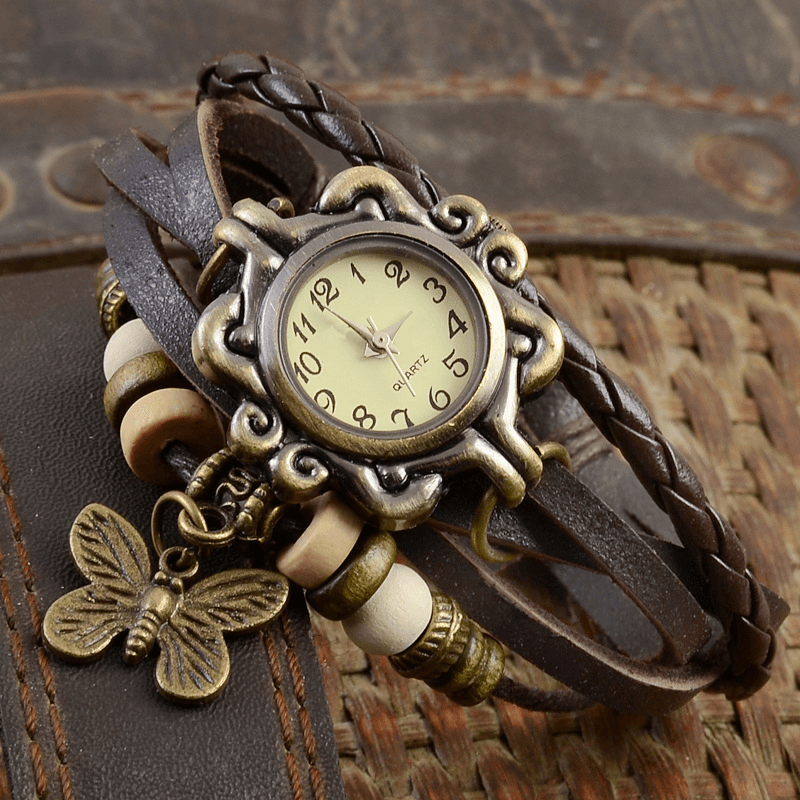 Deffrun Retro Style Multilayer Women Bracelet Watch Butterfly Pendant Quartz Watches - Trendha