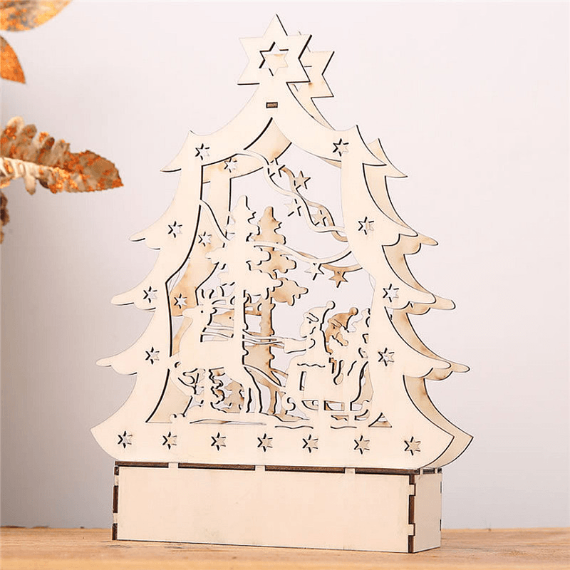 Christmas Party Home Decoration LED Lamp Glowing Wooden Tree Ornament Toys for Kids Children Gift - Trendha