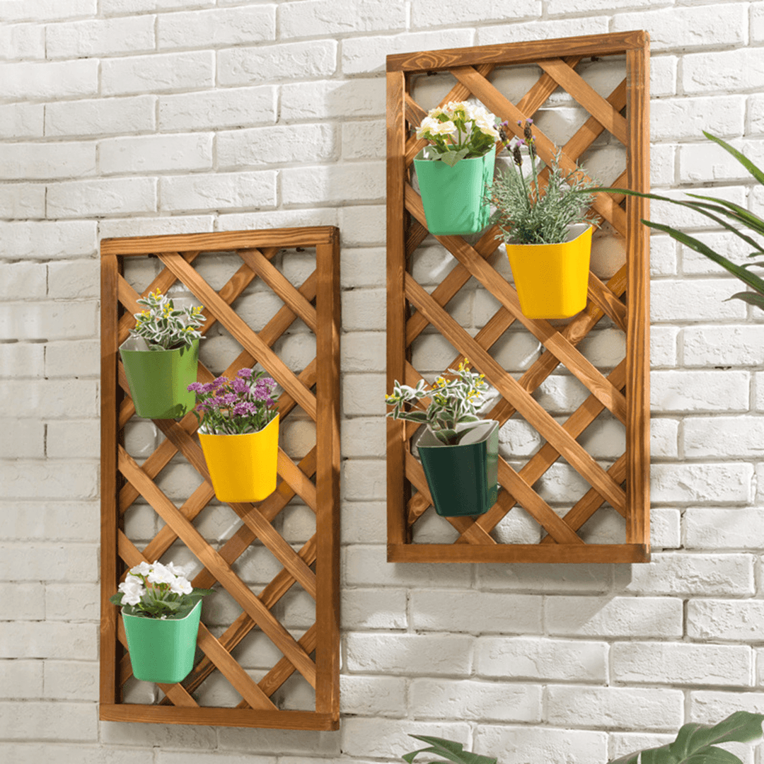 Wall Hanging Flower Pot Shelf Plant Stand Grid Back Wooden Home Garden Decorations - Trendha