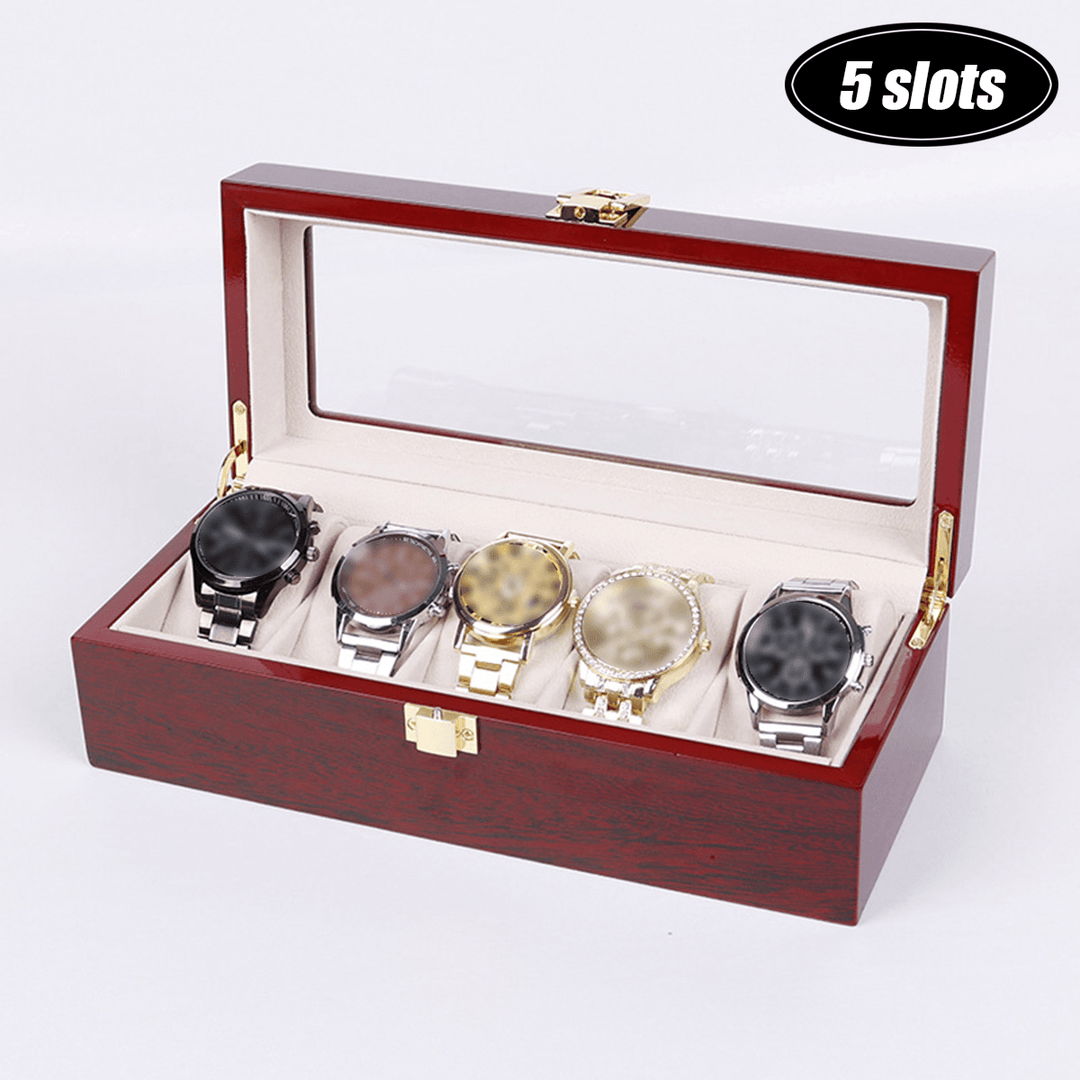 2/3/5/6/10/12 Slots Wooden Watch Display Case Holder Collection Storage Organizer Box - Trendha