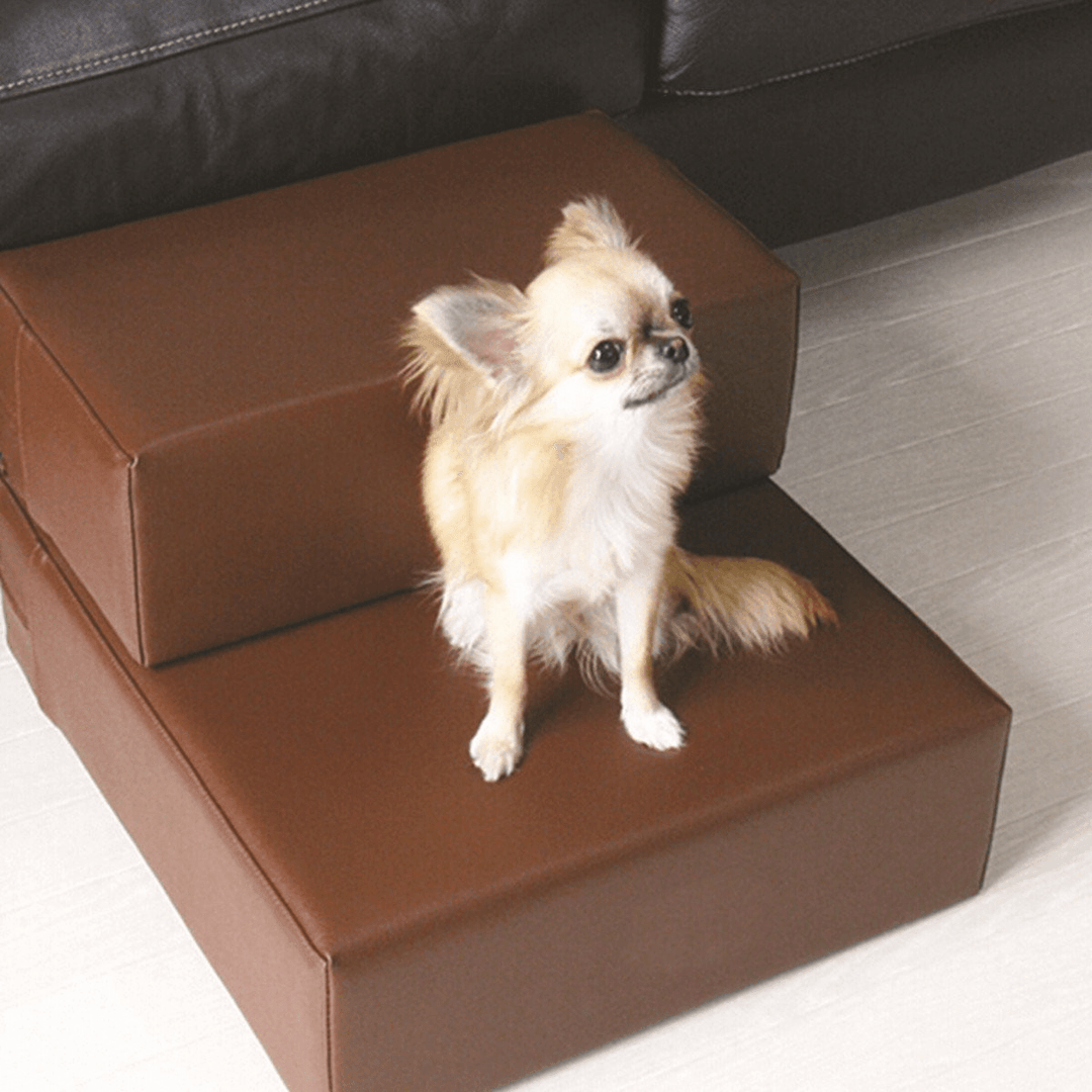 Portable Dog Cat 2 Steps Pet Stairs Ramp Ladder Leather Cover Folding Sofa Pet Bed - Trendha