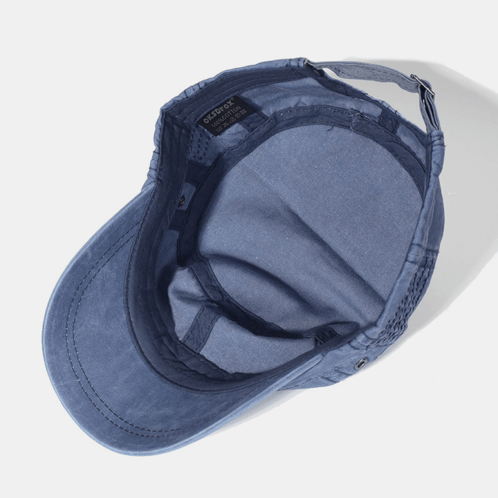 Men's Washed Cotton Peaked Cap - Adjustable Military Flat Cap in Four Colors - Trendha