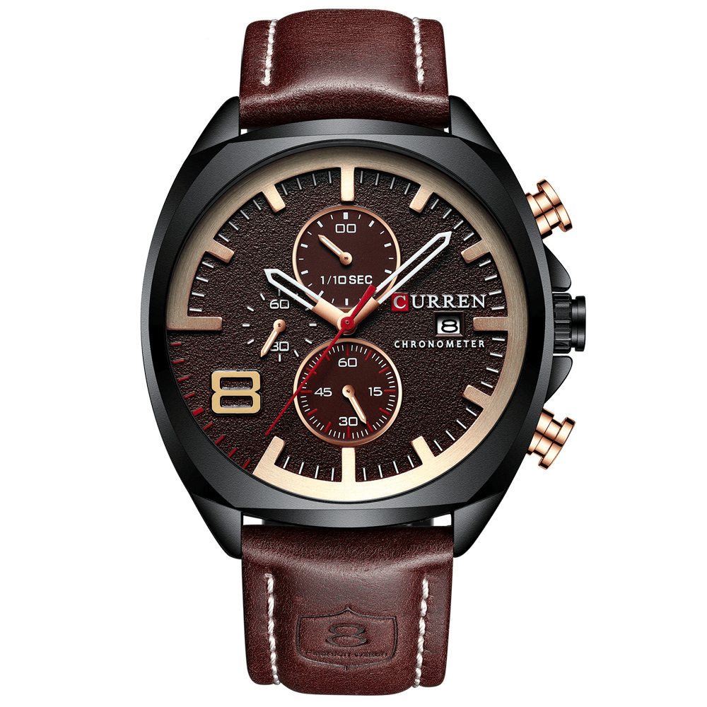 CURREN 8324 Chronometer Casual Style Male Sport Watch Leather Strap Analog Quartz Watch - Trendha