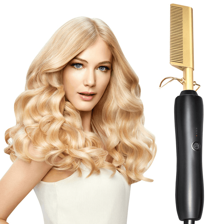 Flat Iron Hair Straightener Electric Hot Comb Straightener Professional Hair Straightening Brush Hair Curler Comb - Trendha