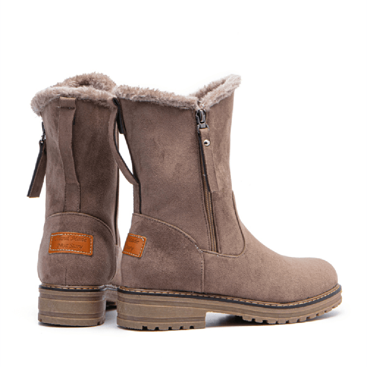 Women Casual Suede round Toe Side Zipper Flat Snow Boots - Trendha