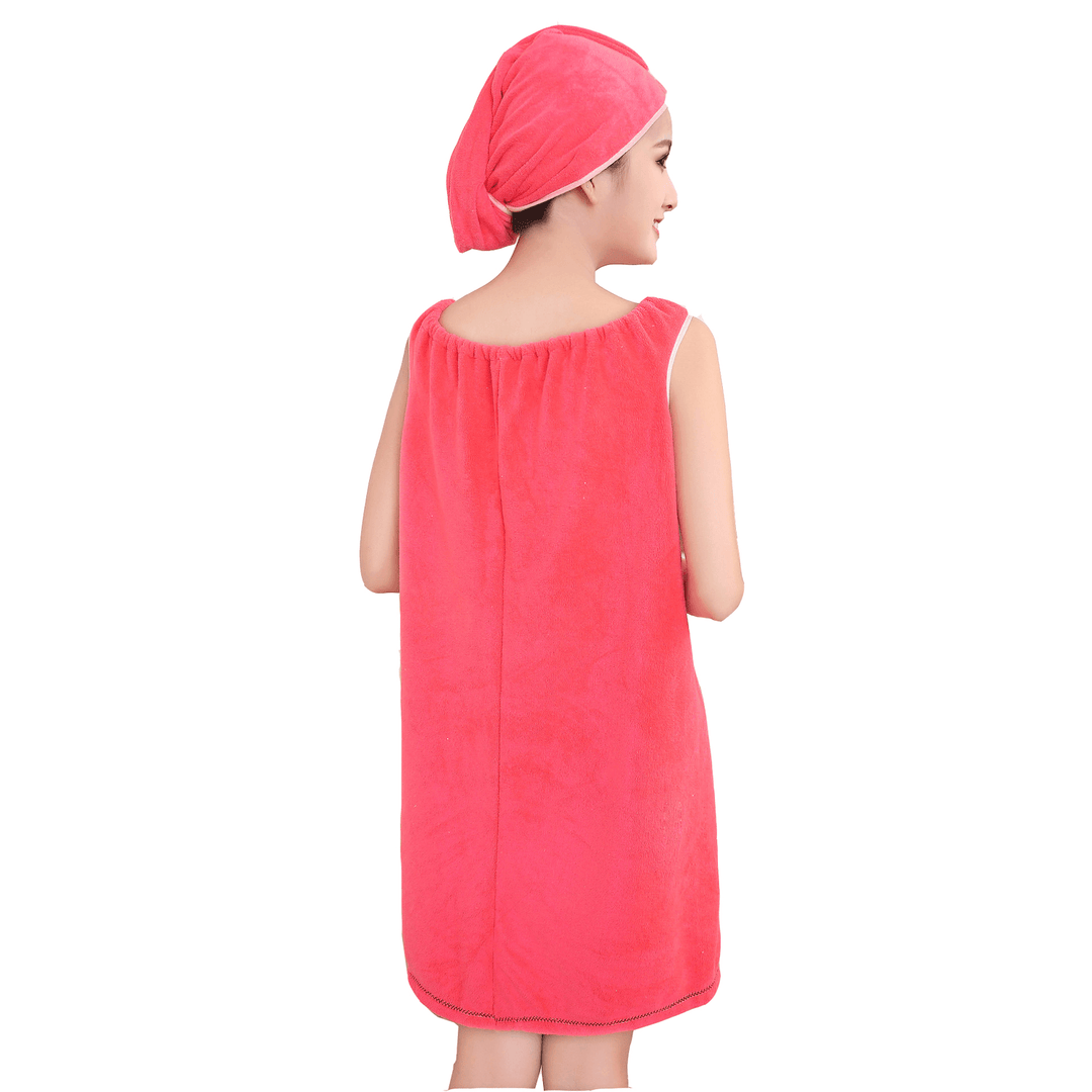 Honana BX-R972 Absorbs Bath Cozy Microfiber Women Skirt Bath Towel Bathrobe with Bath Cap - Trendha