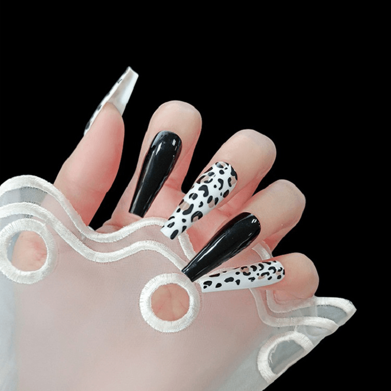 24 Pcs/Set Extra Long Ballerina False Nails Fluorescent Leopard Print Women Full Cover Nails - Trendha
