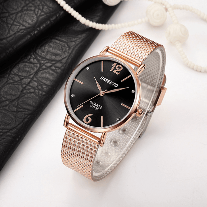 SMEETO Casual Style Women Quartz Watch Fashion Dial Stainless Steel Strap Ladies Dress Wristwatch - Trendha