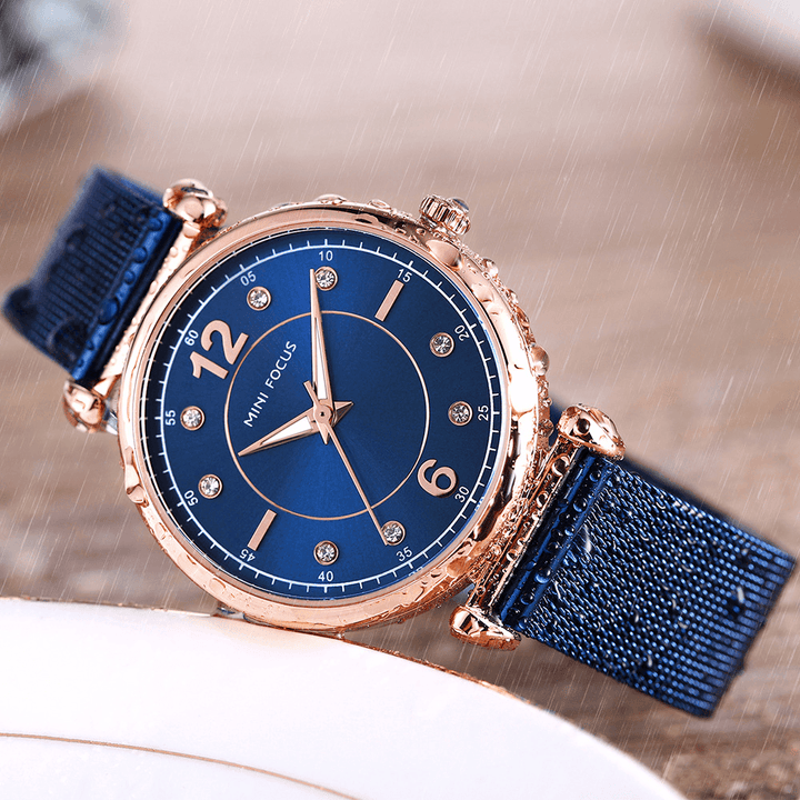 MINI FOCUS MF0177L Elegant Design Mesh Steel Women Wristwatch Crystal Ladies Quartz Watch - Trendha