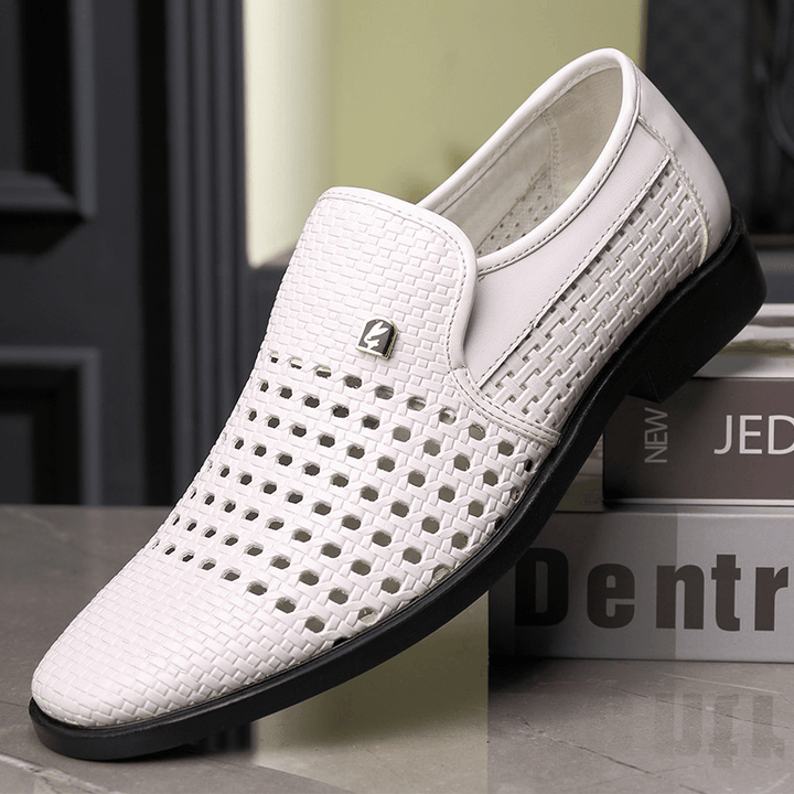 Men Microfiber Leather Hole Non Slip Breathable Business Casual Formal Shoes - Trendha