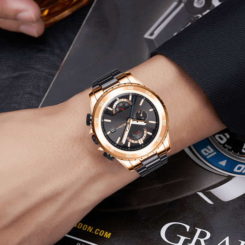 BIDEN BD0150 Stainless Steel Business Style Men Wrist Watch Luminous Display Quartz Watch - Trendha
