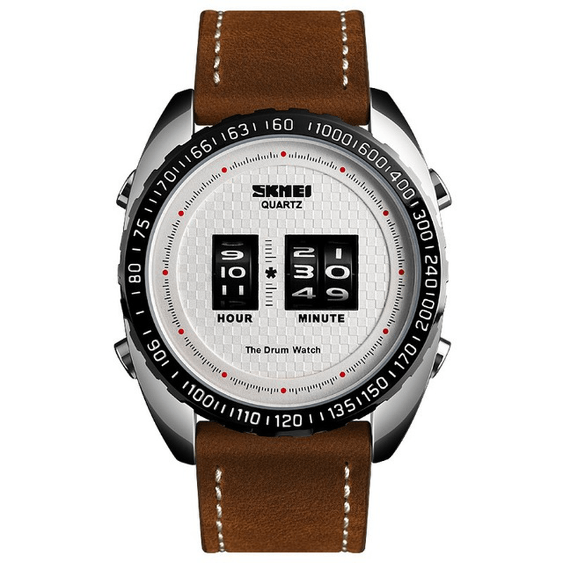 SKMEI 1516 Business Style Creative Dial Quartz Watch Minute Hour Adjust Leather Strap Waterproof Men Watch - Trendha