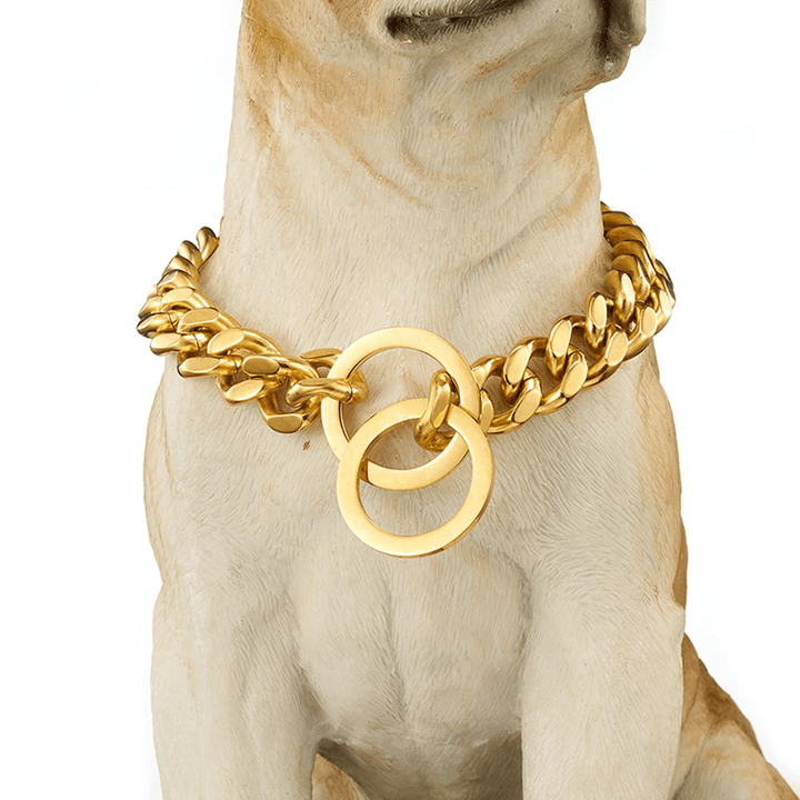 17Mm Stainless Steel Gold Chain Dog Necklace Pet Collar Puppy Training Curb - Trendha