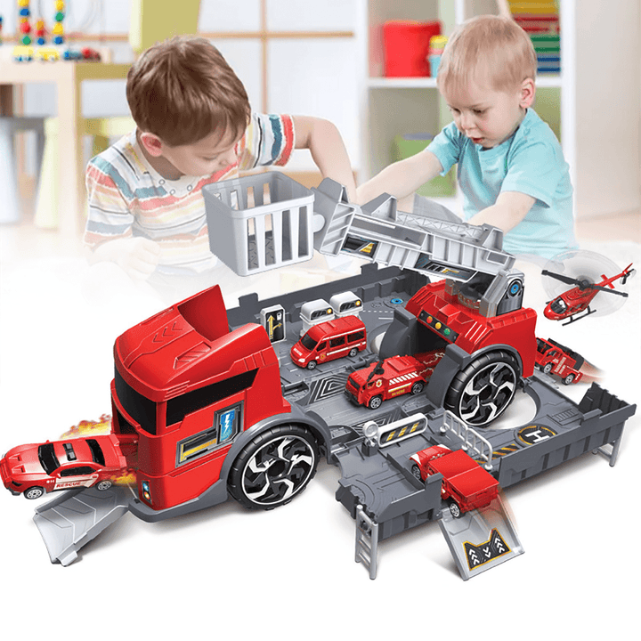 Children'S Simulation Diecast Engineering Vehicle Model Set Deformation Storage Parking Lot Educational Toys - Trendha