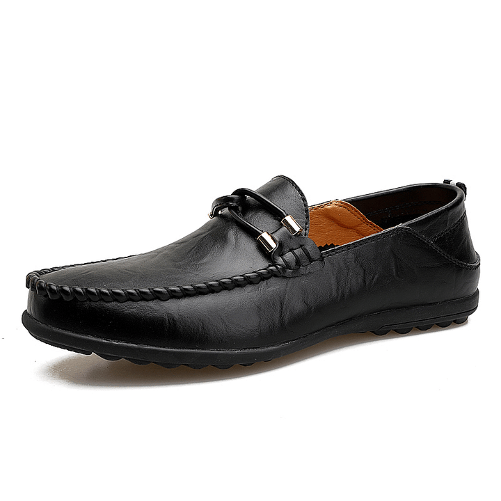 Men Cowhide Leather Breathable Soft Bottom Comfy Slip on Casual Business Shoes - Trendha