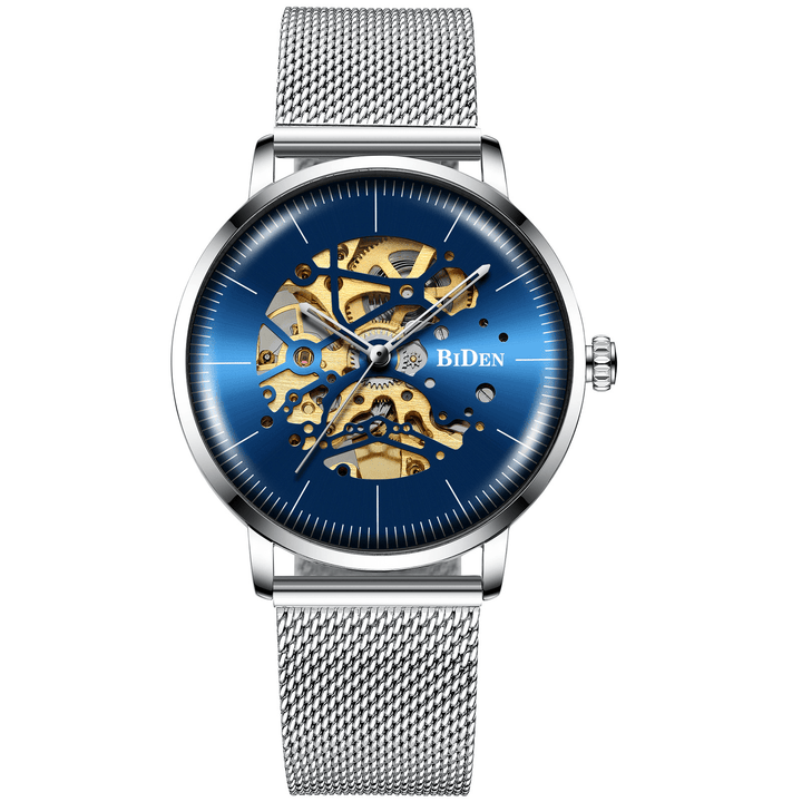 BIDEN BD0052 Mesh Stainless Steel Band Automatic Mechanical Watch Business Style Men Watch - Trendha