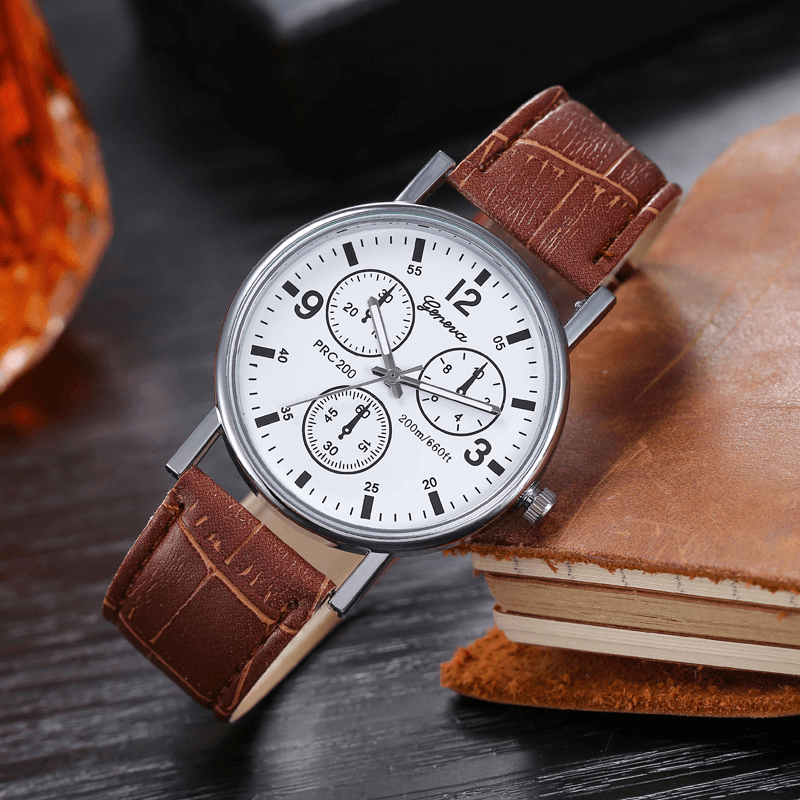4 Colors Leather Men Vintage Business Watch Decorated Blue-Ray Glass Pointer Quartz Watch - Trendha