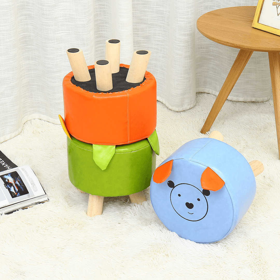 Cartoon PU Stool Wooden Legs Family Living Room round Stool Creative Leisure Sofa Small Bench Home Supplies - Trendha