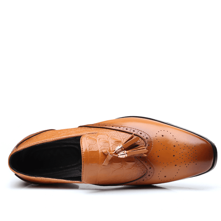 Men Brogue Tassel Decor Dress Loafers Slip on Business Casual Formal Shoes - Trendha
