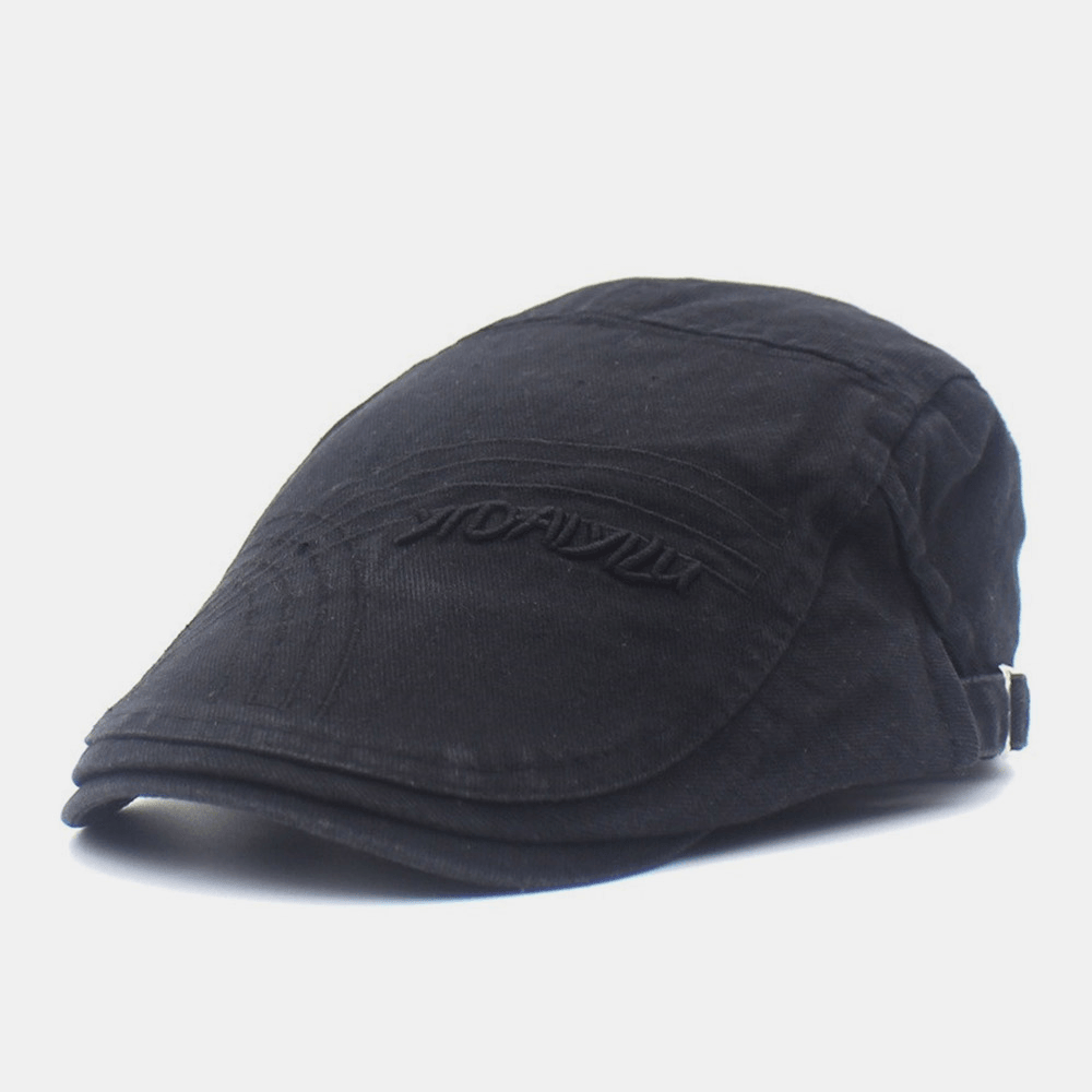 Men Adjustable Beret Cap Cotton Line Letter Embroidery Wild Sunscreen Newsboy Cap Flat Hat Driving Hat - Trendha