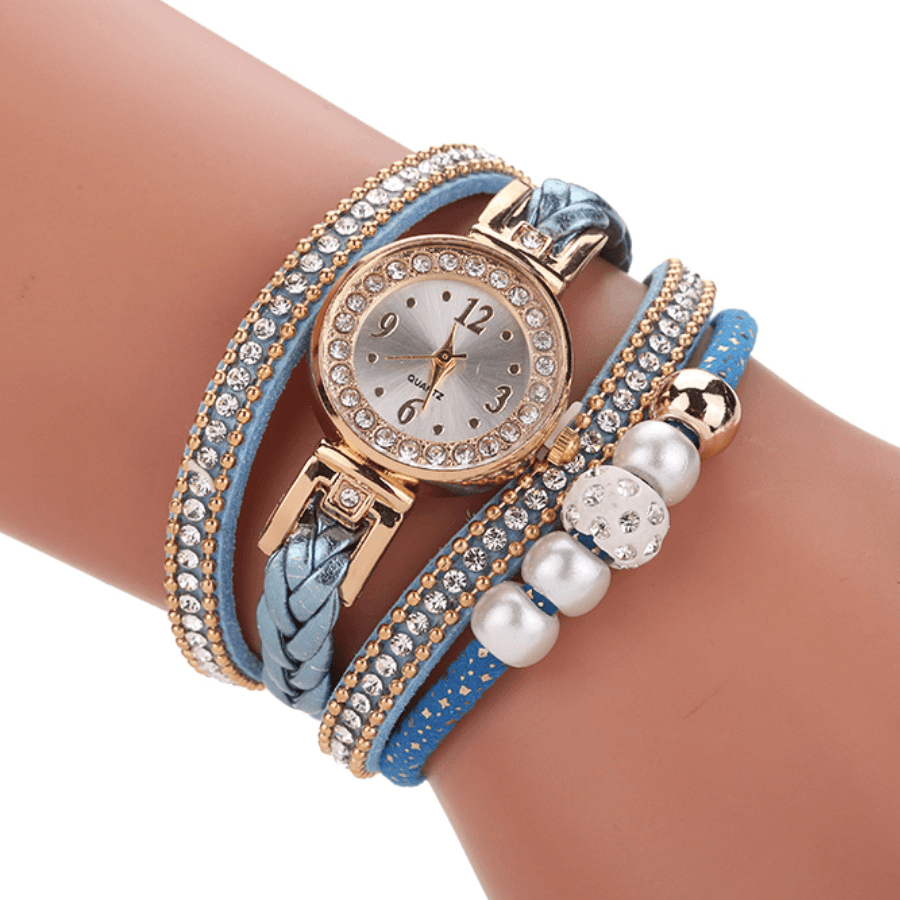 Fashion Style Women Pearl Braided Alloy Women Wrist Watch Laides Dress Quartz Watch Bracelet - Trendha