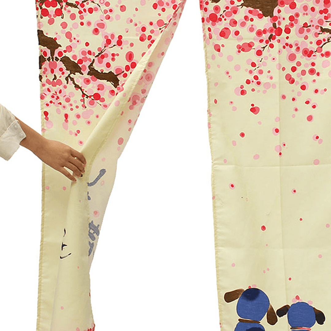 150 X 85Cm Romantic Blossom Cherry Sakura and Little Dog Japanese Noren Doorway Curtain - Trendha