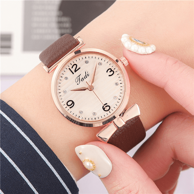 Leisure Sport Women Elegant Watches Leather Band Arabic Numerals Large Three-Hand Dial Quartz Watch - Trendha