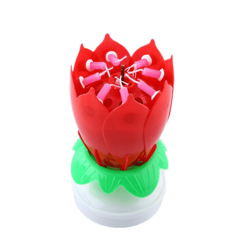 Musical Lotus Rotating Flower Happy Birthday Party Gift Candle Lights Atmostphere Light - Trendha