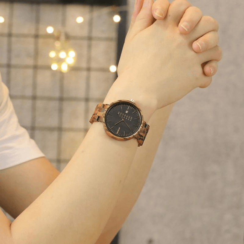 REDEAR SJ1488 Fashion Men Wooden Watch Date Week Display Wooden Strap Quartz Watch - Trendha