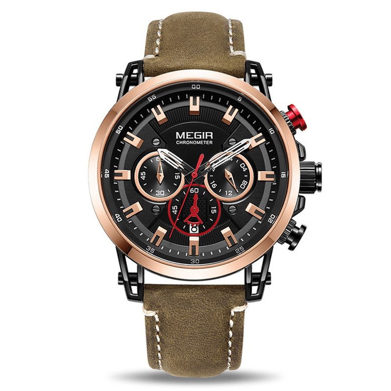 MEGIR 2085 Military Style Date Chronograph Multifunction Quartz Watch Fashion Men Wrist Watch - Trendha