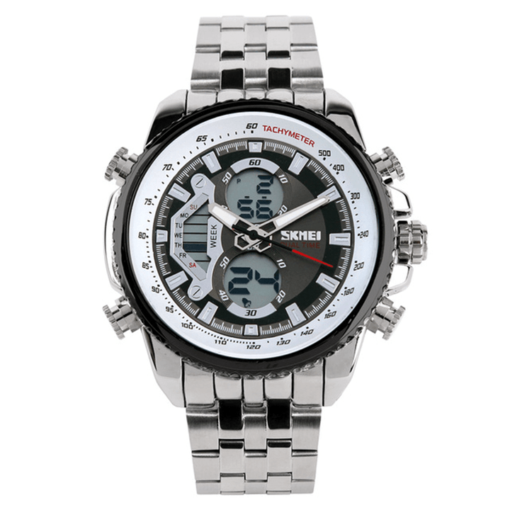 SKMEI 0993 Stainless Steel Waterproof Noctilucent Dual Digital Watch Luxury Business Style Men Wrist Watch - Trendha