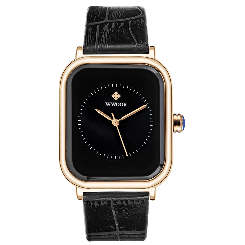 WWOOR 8873 Rectangle Dial Creative Design Women Wrist Watch Genuine Leather Strap Quartz Watch - Trendha