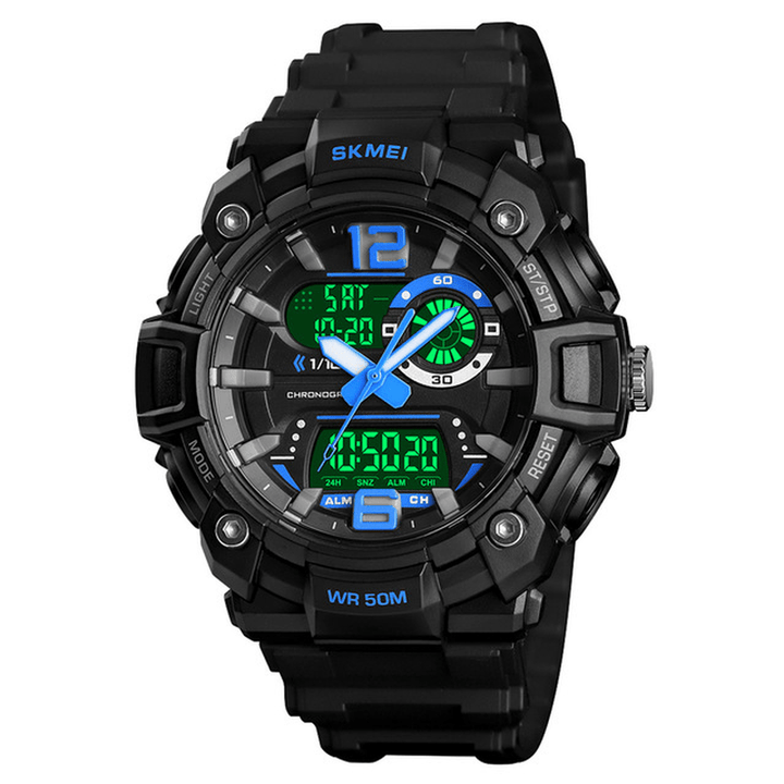 SKMEI 1529 5ATM Waterproof Luminous 3 Time Multi-Function Back Light Dual Display Men Watch Digital Watch - Trendha