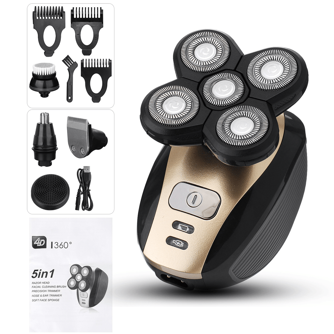5 in 1 Electric Razor for Men Bald Head Shaver USB Rechargeable Beard Hair Grooming Kit - Trendha